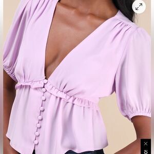 Lulus Lavender Puff Sleeve Button-Up Top Sixe XL